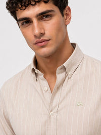 ADRO Men Beige Striped Regular Fit Casual Cotton Shirt