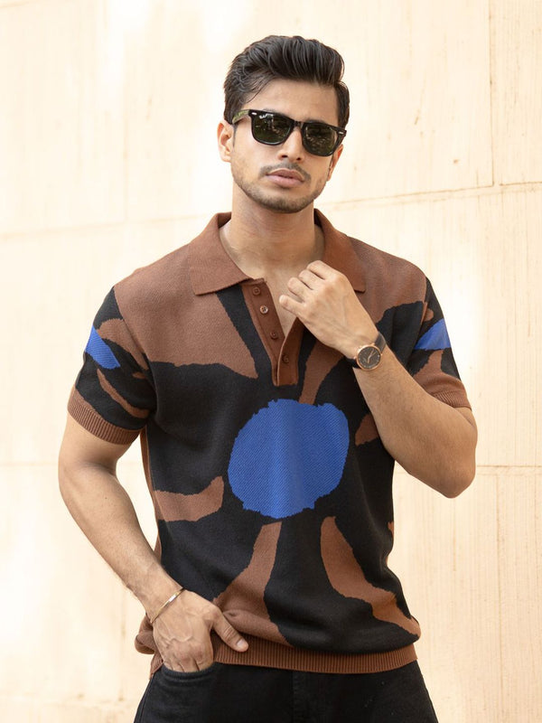 Powerlook Men Graphic Printed Polo Collar Cotton T-shirt