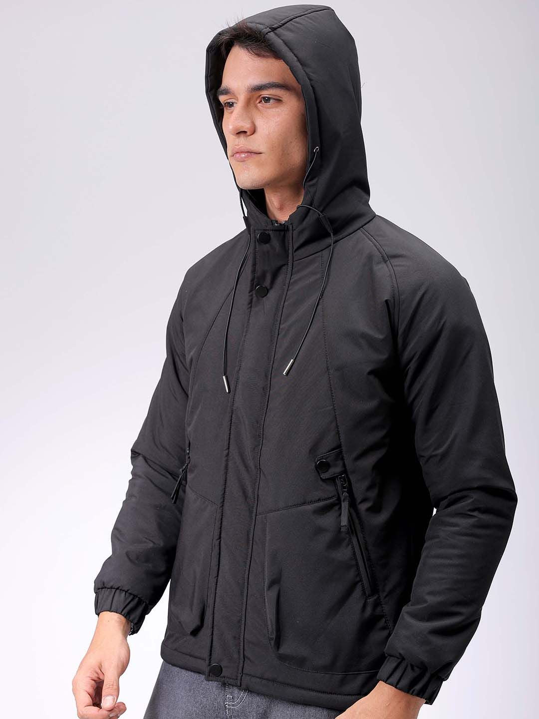 The Indian Garage Co Men Hooded Solid Puffer Utility Jacket