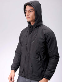 The Indian Garage Co Men Hooded Solid Puffer Utility Jacket