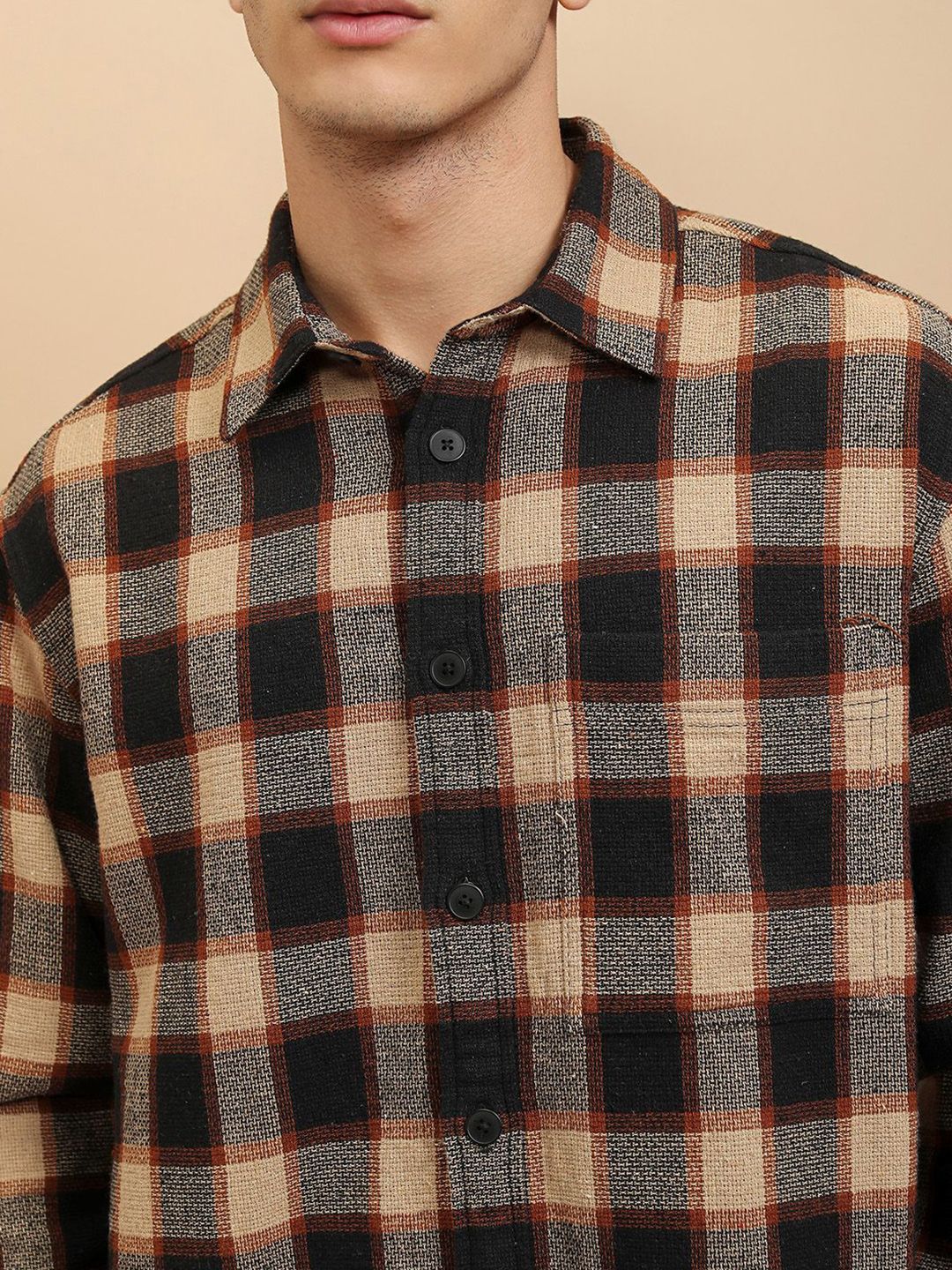 Highlander Men Oversized Textured Dobby Oversized Overshirt