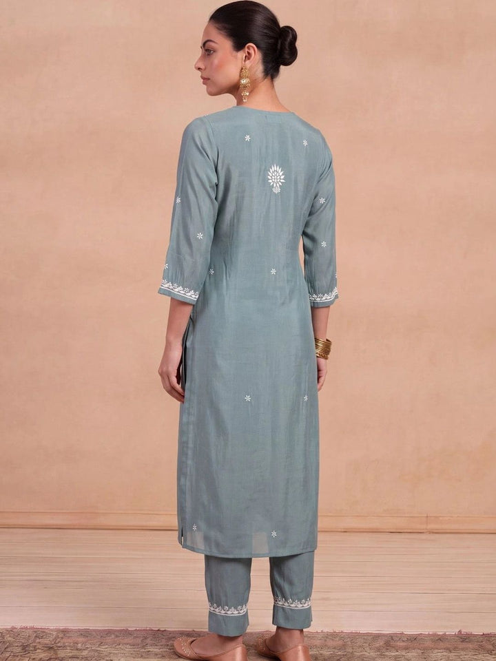 House of Chikankari Women Ethnic Motifs Embroidered Regular Thread Work Kurta with Trousers