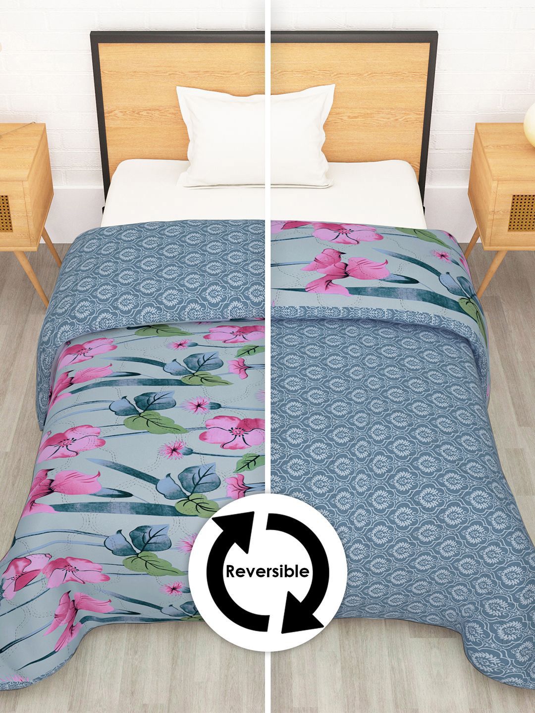 Story@home Blue & Pink Printed Reversible 120GSM AC Room Single Bed Comforter
