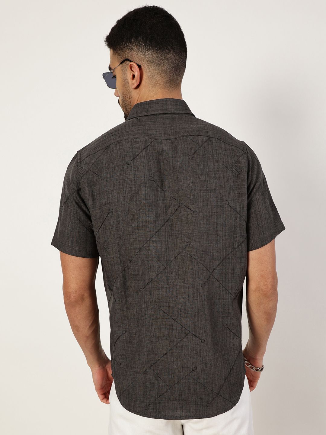 Thomas Scott Men Premium Spread Collar Checked Slim Fit Casual Shirt