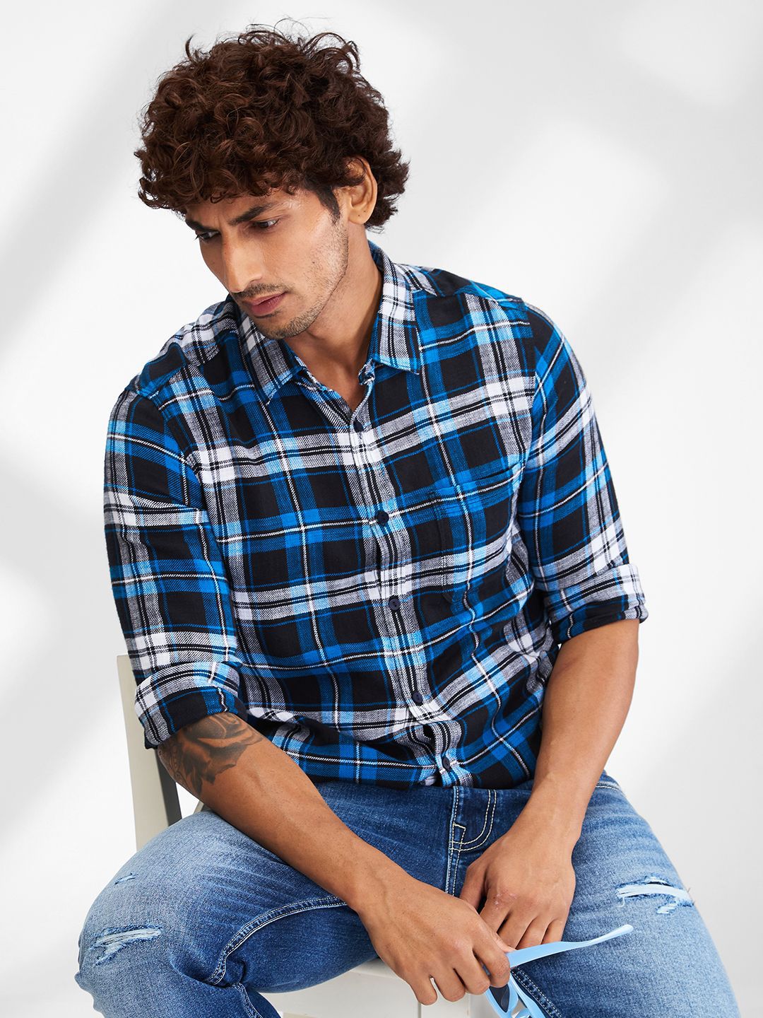 SPYKAR Men Slim Fit Tartan Checks Opaque Checked Casual Shirt