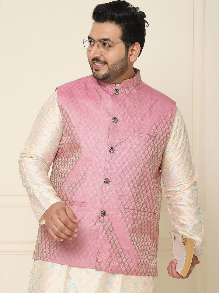 SOJANYA PLUS Men Plus Size Embroidered Mandarin Collar Nehru Jacket