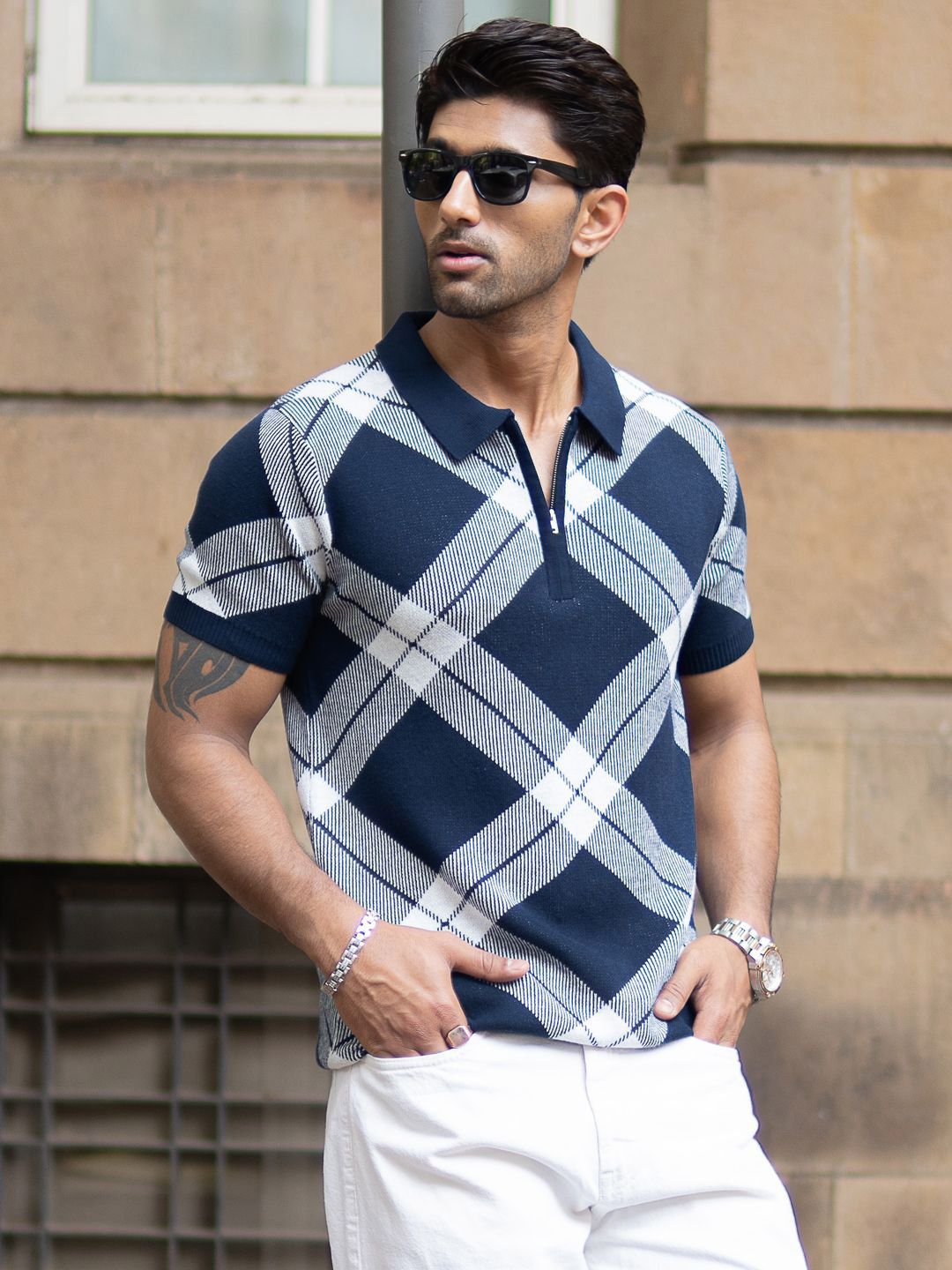 Powerlook Men Checked Polo Collar T-shirt