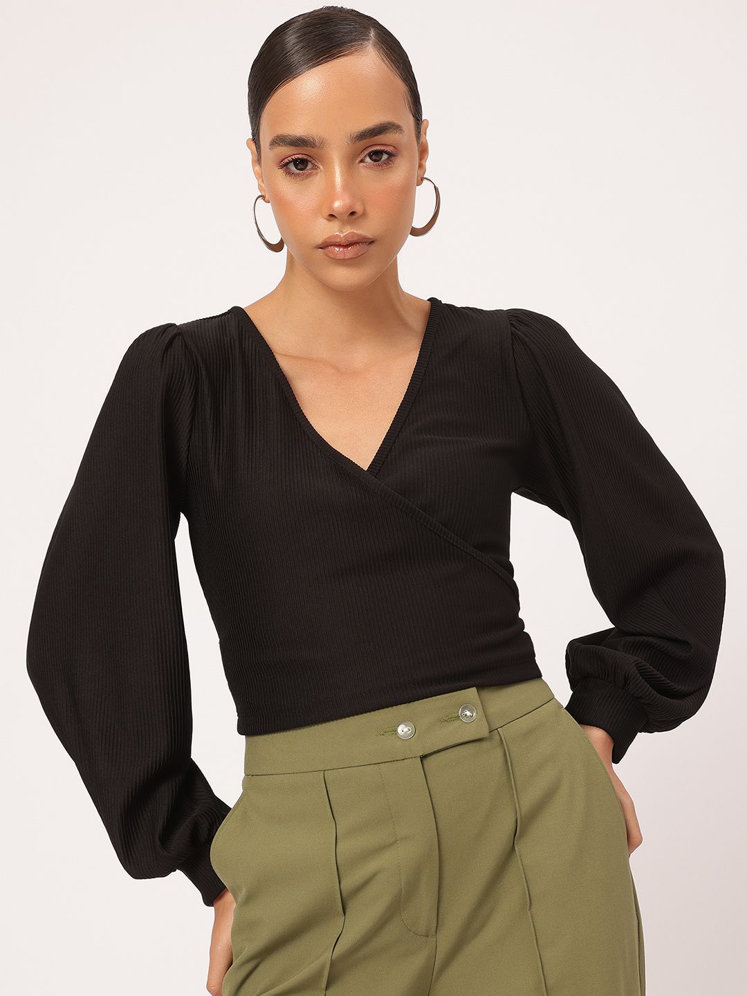 DressBerry Boss Babe Wrap Ribbed Crop Top