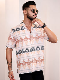 Eszett Men Ethnic Motifs Printed Cuban Collar Linen Casual Shirt