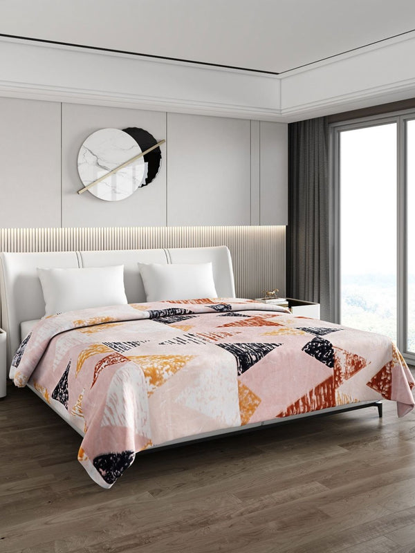 Monte Carlo Pink & Brown Geometric GSM 1000 Heavy Winter Double Bed Blanket