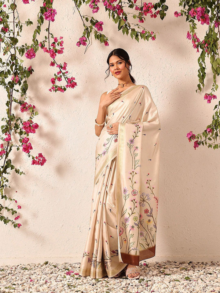 Silk Land Tussar Color Soft Silk Floral Digital Printed Saree