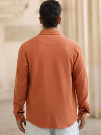 Powerlook Men Spread Collar Relaxed Fit Textured Cotton Casual Shirt
