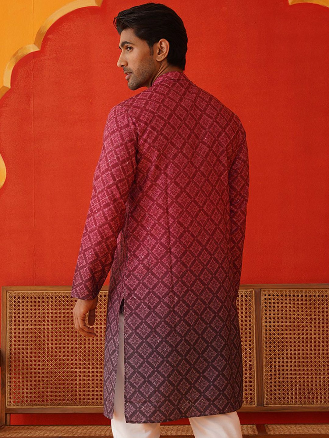 Jompers Men Floral Printed Sequinned Floral Kurta