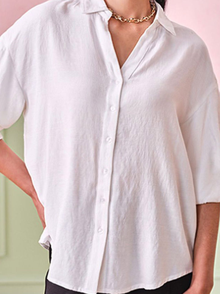 AND Women Solid Shirt Collar Top