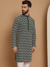 Anouk Men Green Geometric Thread Work Pathani Kurta