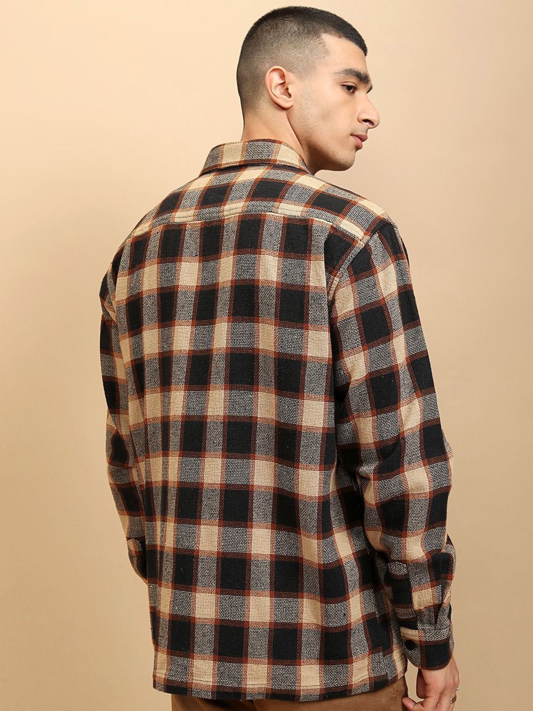 Highlander Men Oversized Textured Dobby Oversized Overshirt