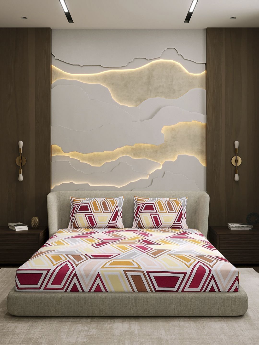 Monte Carlo Pink & White Printed Cotton 104 TC Queen Bedsheet Set 2.24 m x 2.54 m