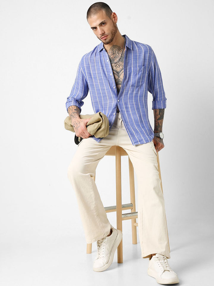 VASTRADO Men Classic Slim Fit Vertical Striped Pure Cotton Casual Shirt