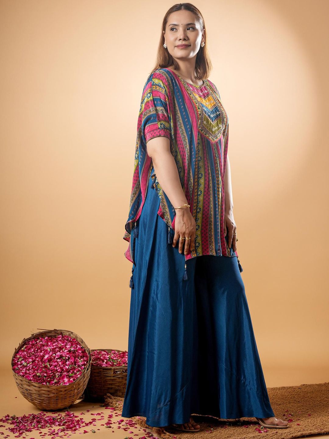 Mamicha Printed Pure Cotton V-Neck Tunic With Palazzo Co-Ords