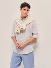THE BEAR HOUSE Men Button-Down Collar Vertical Striped Cotton Slim Fit Casual Shirt