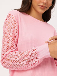 DressBerry Textured Temptress Semi-sheer Drop-Shoulder Sleeves Top