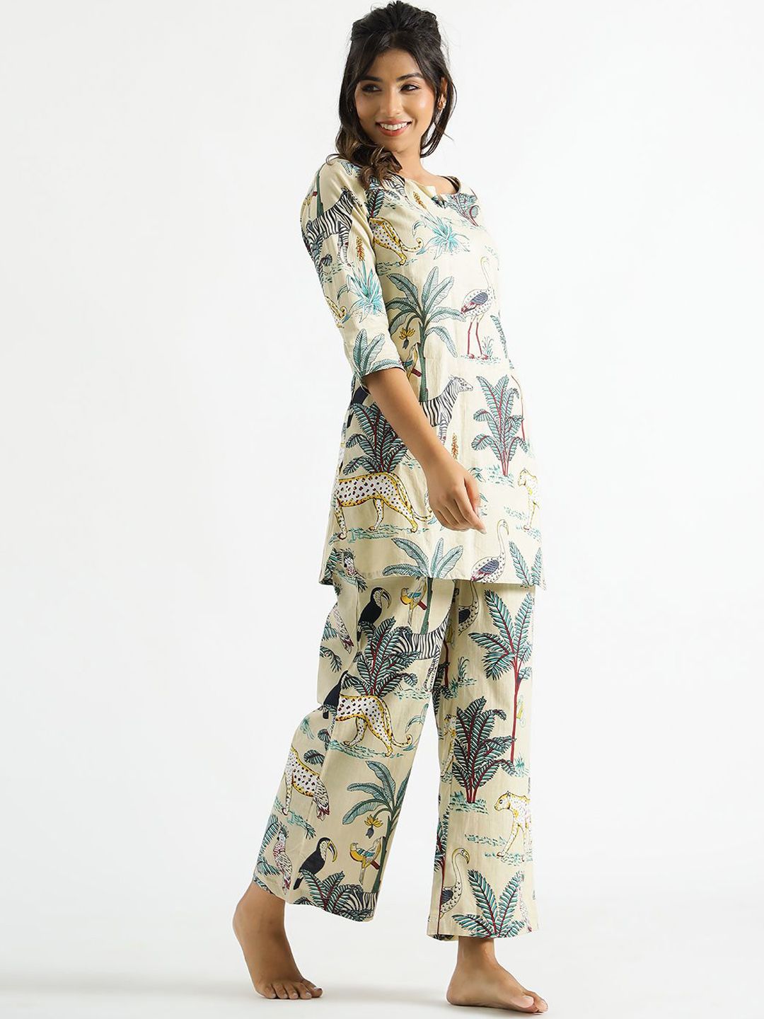 Mamicha Printed Pure Cotton Tunic With Palazzo Co-Ords