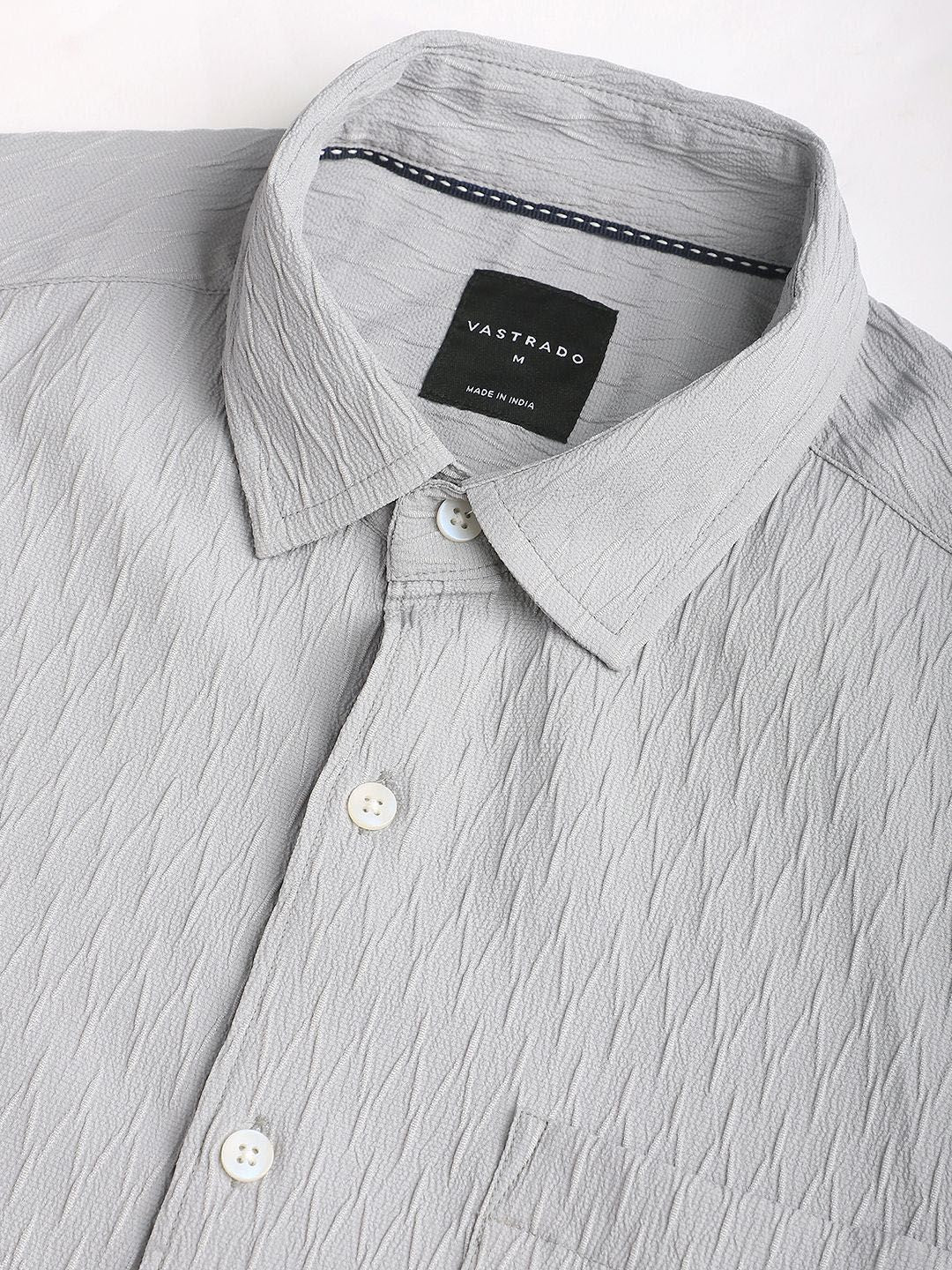 VASTRADO Men Classic Spread Collar Textured Slim Fit Casual Shirt