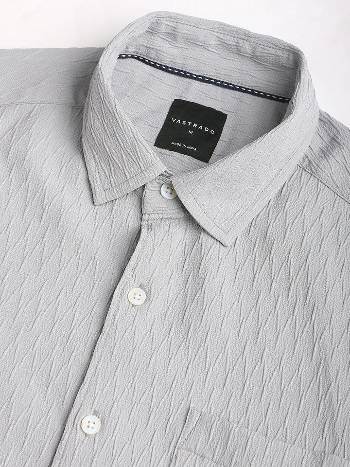 VASTRADO Men Classic Spread Collar Textured Slim Fit Casual Shirt