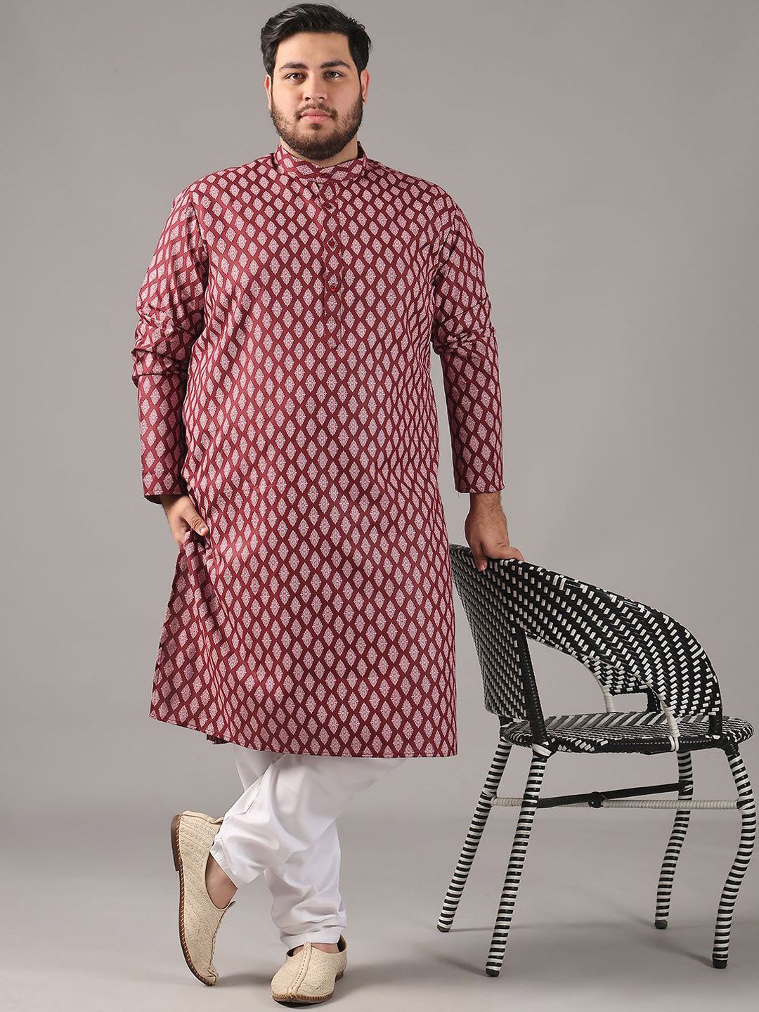 SOJANYA PLUS Size Ethnic Motifs Printed Band Collar Straight Kurta