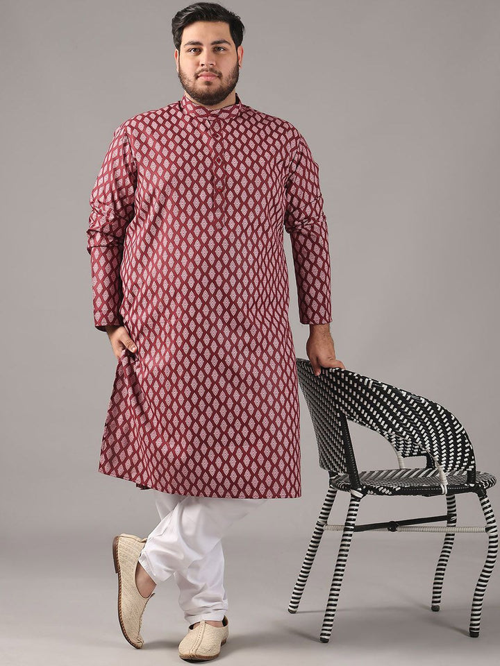 SOJANYA PLUS Saiz Motif Etnik Bercetak Kolar Jalur Kurta Lurus