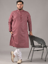 SOJANYA PLUS Saiz Motif Etnik Bercetak Kolar Jalur Kurta Lurus