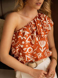 DressBerry Geometric Print One Shoulder Top