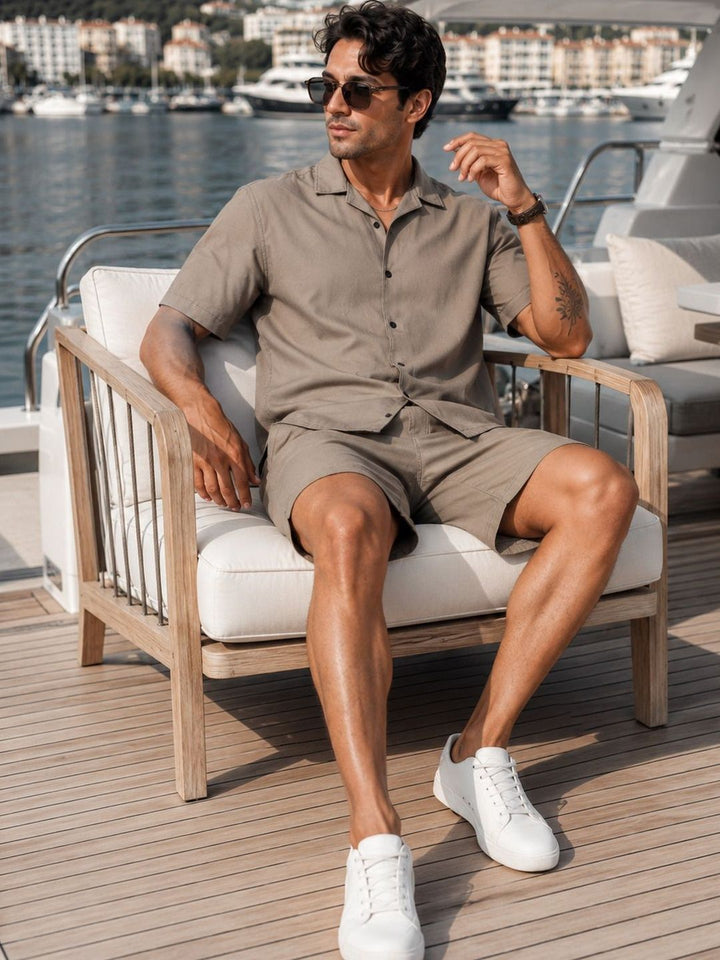 Eszett Olive Pure Cotton Shirt Collar With Shorts Co-Ord Set