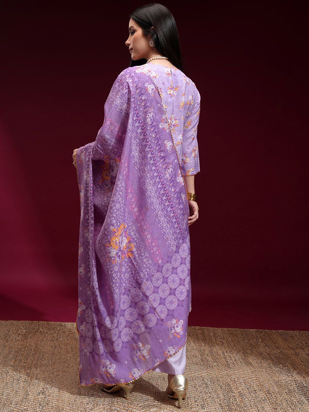 Vishudh Women Embroidered Yoke Printed Kurta with Solid Pant and Printed Dupatta