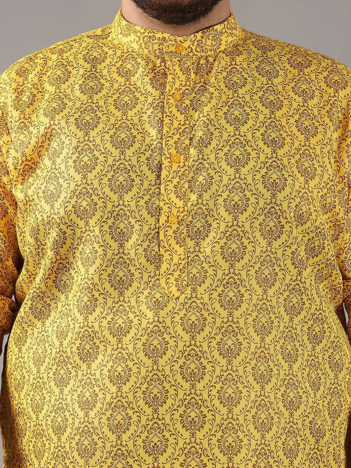 SOJANYA PLUS Plus Size Lelaki Motif Etnik Bercetak Kolar Jalur Kurta Lurus Dengan Piyama