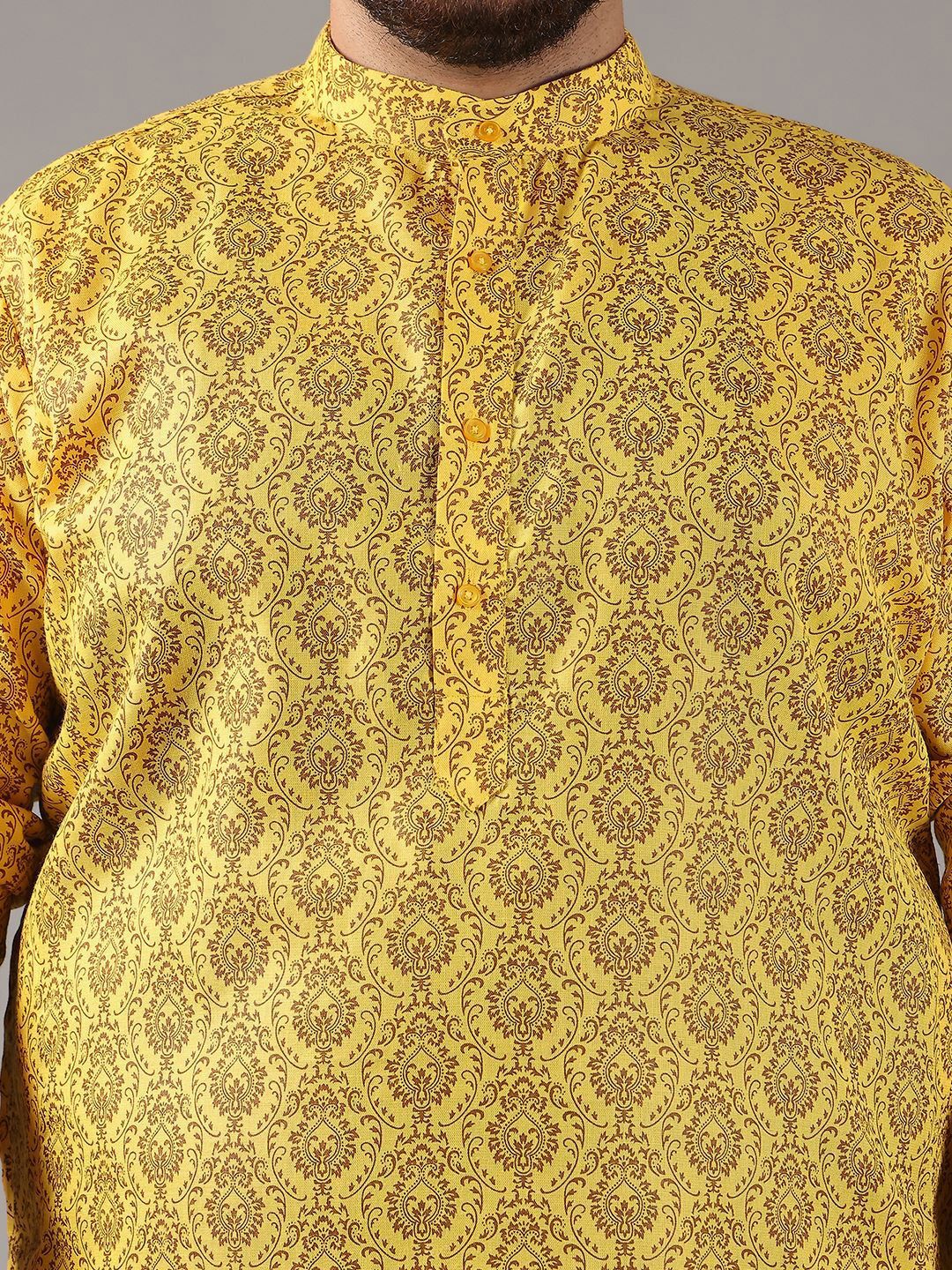 SOJANYA PLUS Plus Size Lelaki Motif Etnik Bercetak Kolar Jalur Kurta Lurus Dengan Piyama