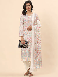 Mamicha Women Ethnic Motifs Printed Regular Thread Work Pure Cotton Kurta with Palazzos & With Dupatta