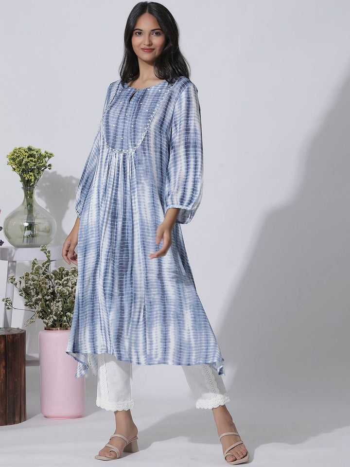W Abstract Printed Keyhole Neck A-Line Kurta