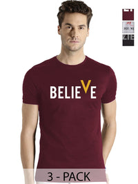 ADRO Men Pack Of 3 Printed Round Neck Slim Fit Cotton T-shirt