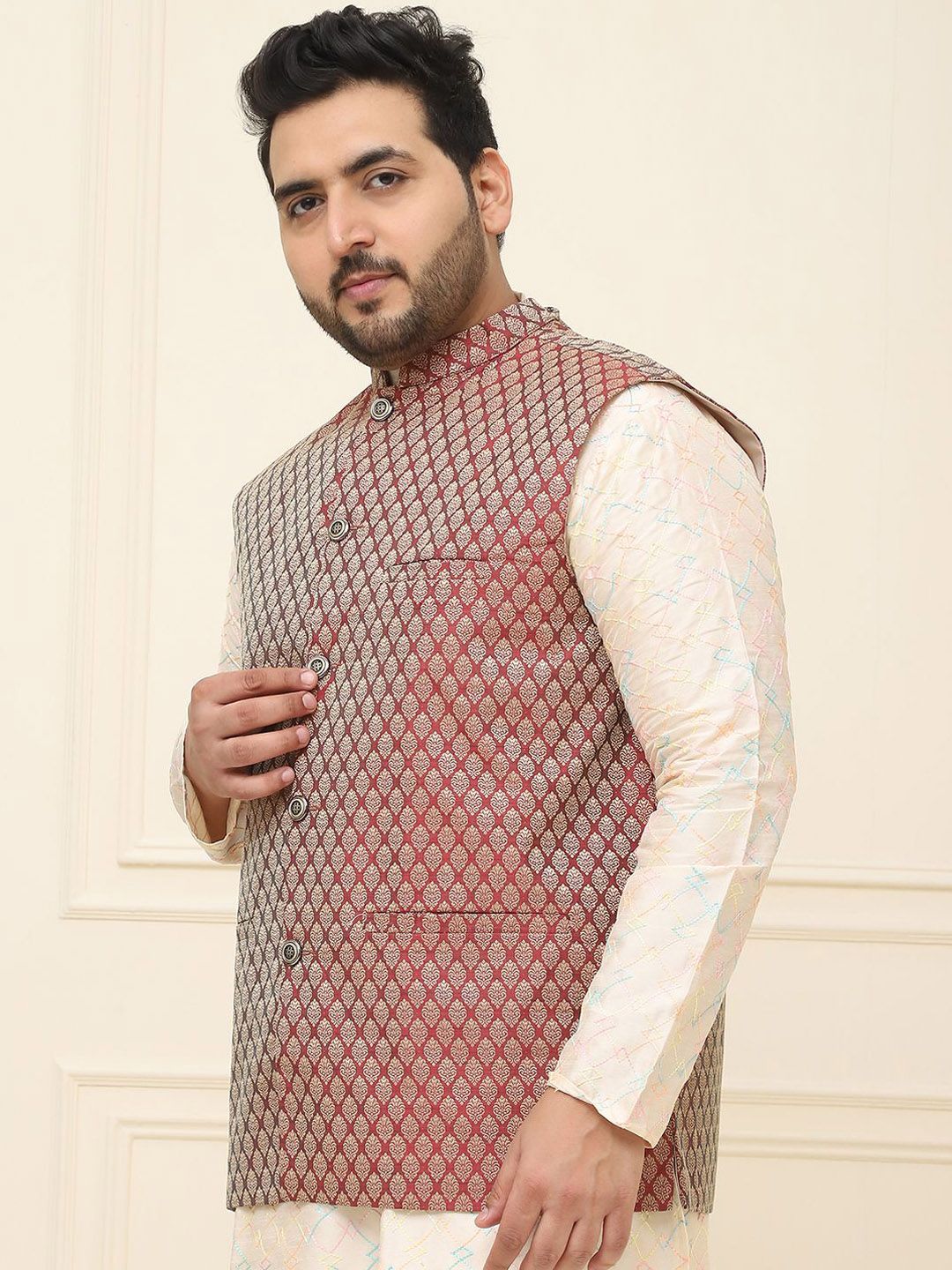 SOJANYA PLUS Men Printed Nehru Plus Size Jacket