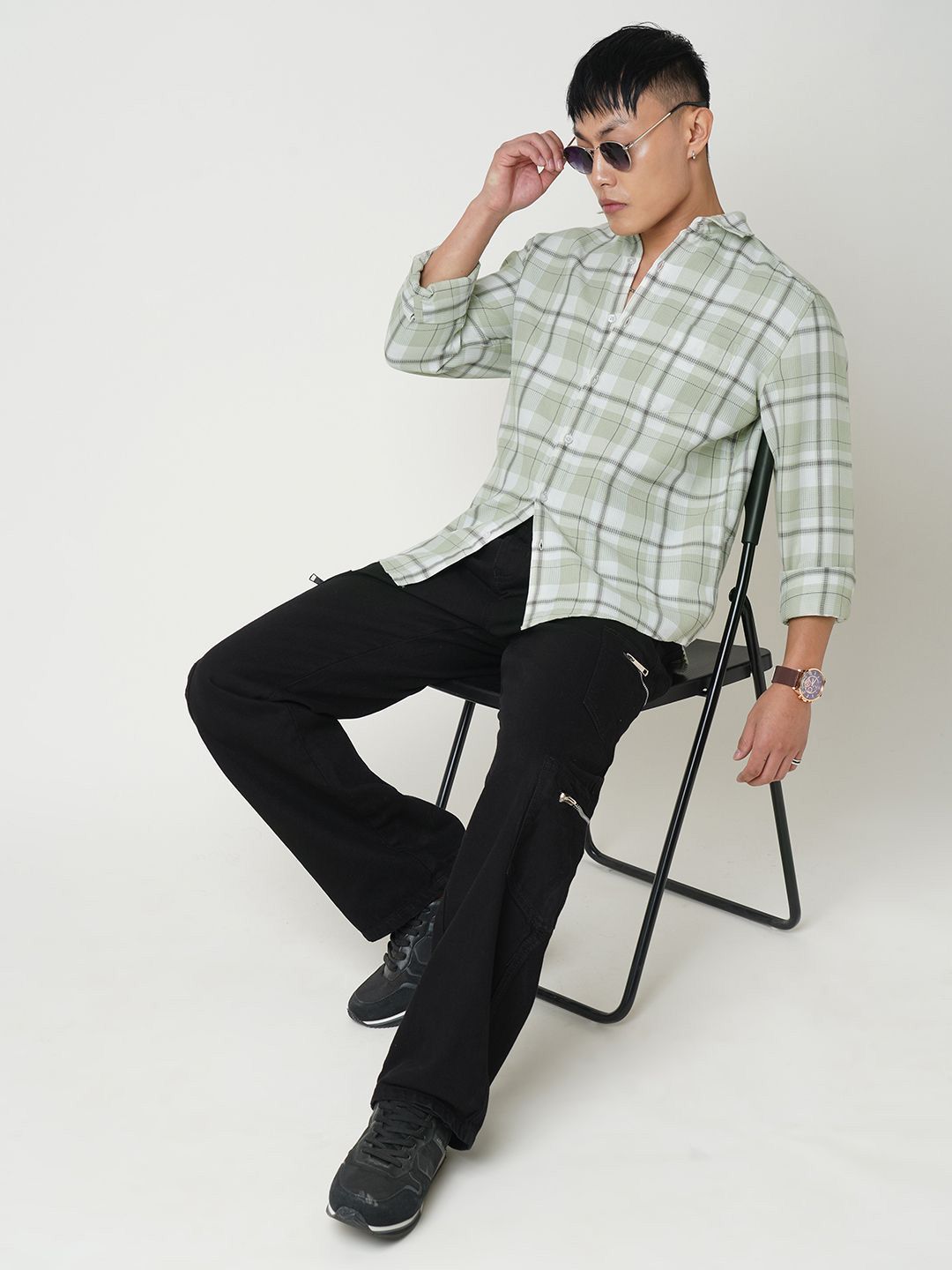 VASTRADO Men Classic Spread Collar Checked Cotton Slim Fit Casual Shirt