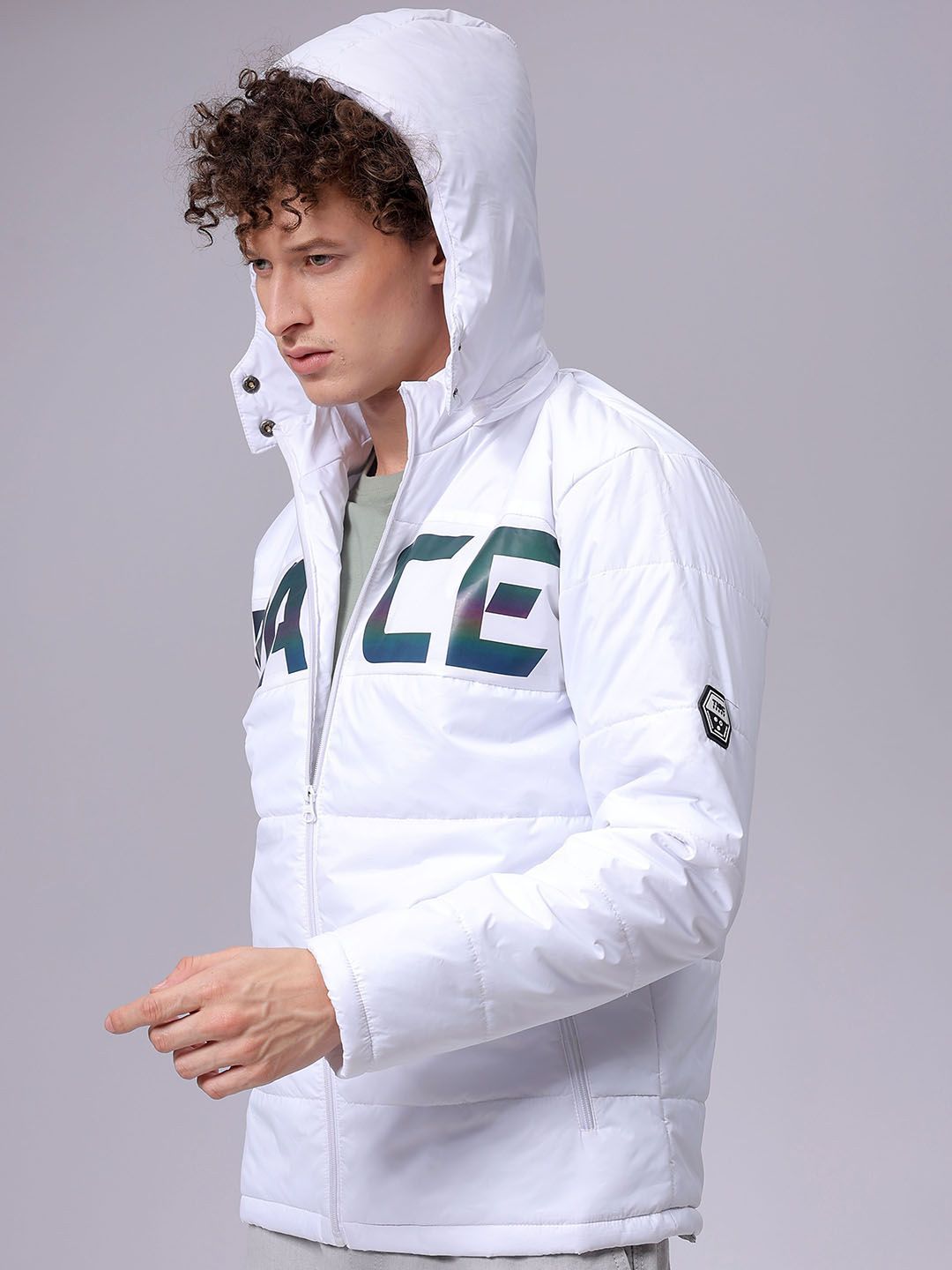 The Indian Garage Co Men Puffer Jacket with Patchwork