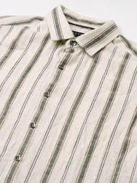 VASTRADO Classic Vertical Striped  Slim Fit Burlap Cotton Casual Shirt
