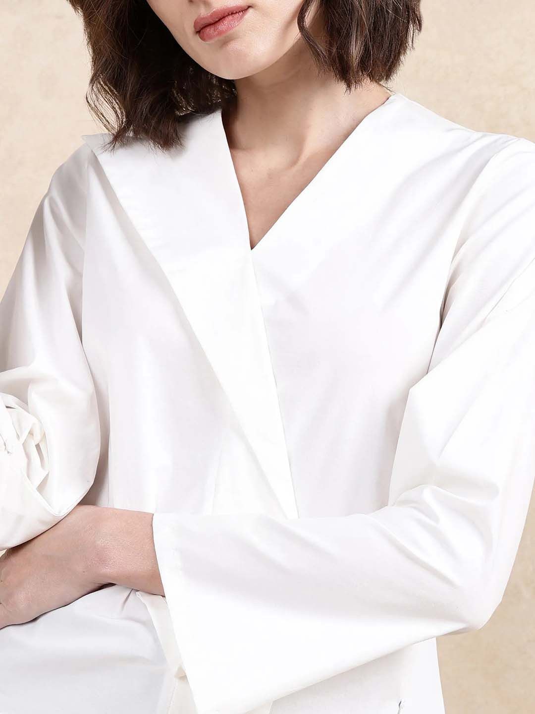 RAREISM Women Solid V-Neck Cotton Top