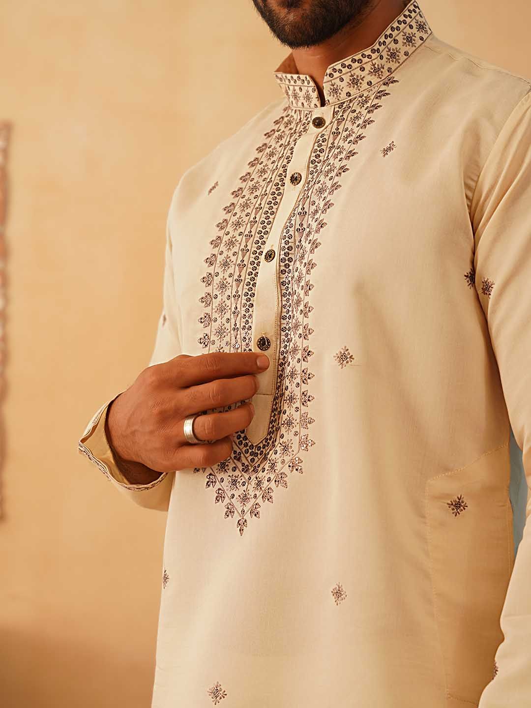Jompers Floral Embroidered Sequinned Straight Kurta with Pyjamas