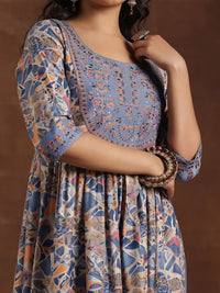 Libas Abstract Printed Pleated Anarkali Kurta With Trouser & Dupatta