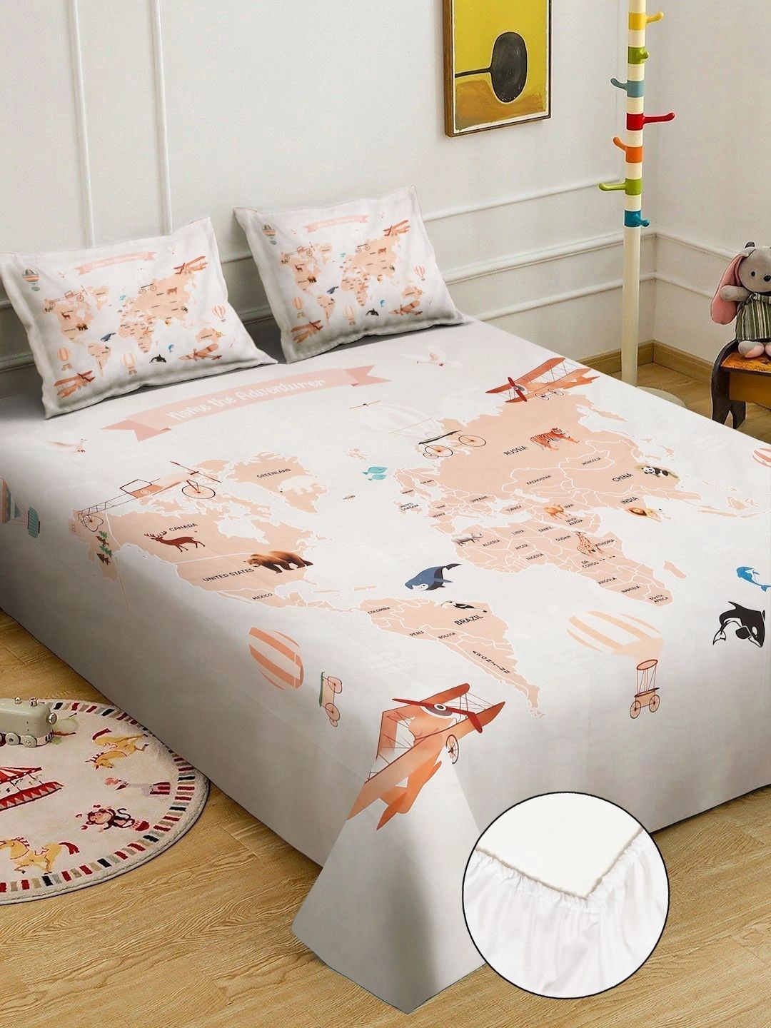 KLOTTHE Grafik Putih & Coklat 300 TC Cadar Katil King dengan 2 Sarung Bantal