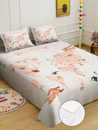 KLOTTHE Grafik Putih & Coklat 300 TC Cadar Katil King dengan 2 Sarung Bantal