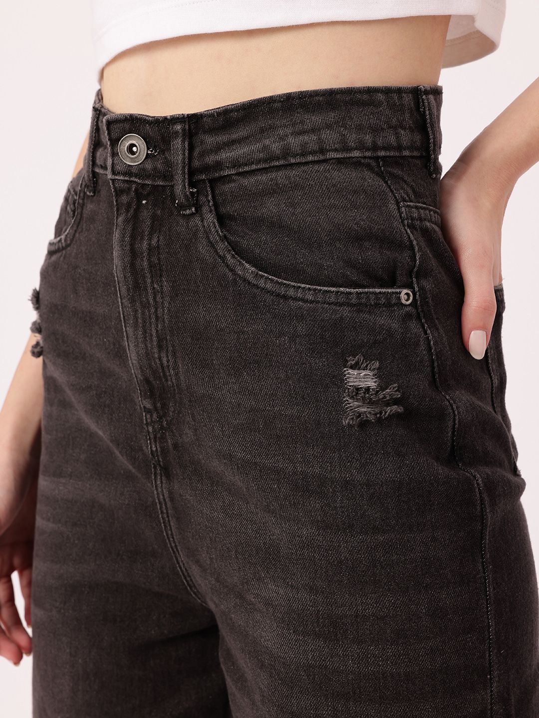DressBerry Women Edgy Grunge Washed Distressed High-Rise Relaxed Fit Denim Shorts