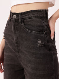 DressBerry Women Edgy Grunge Washed Distressed High-Rise Relaxed Fit Denim Shorts